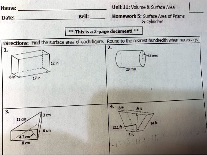 Geometry unit 11 volume and surface area