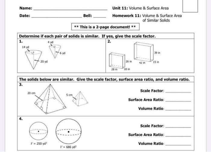 Geometry unit 11 volume and surface area