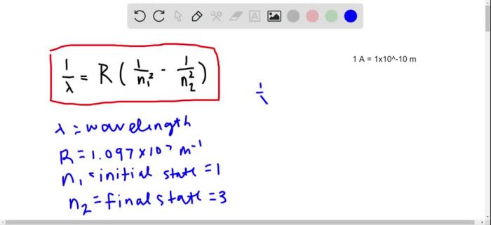 Calculate the wavelength in nanometers of the spectral line